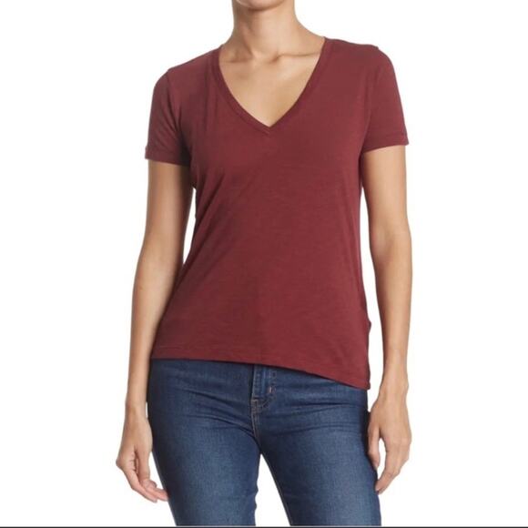 Madewell Dusky Burgundy V-Neck Slub Cotton Tee XXS NWT - Picture 1 of 7